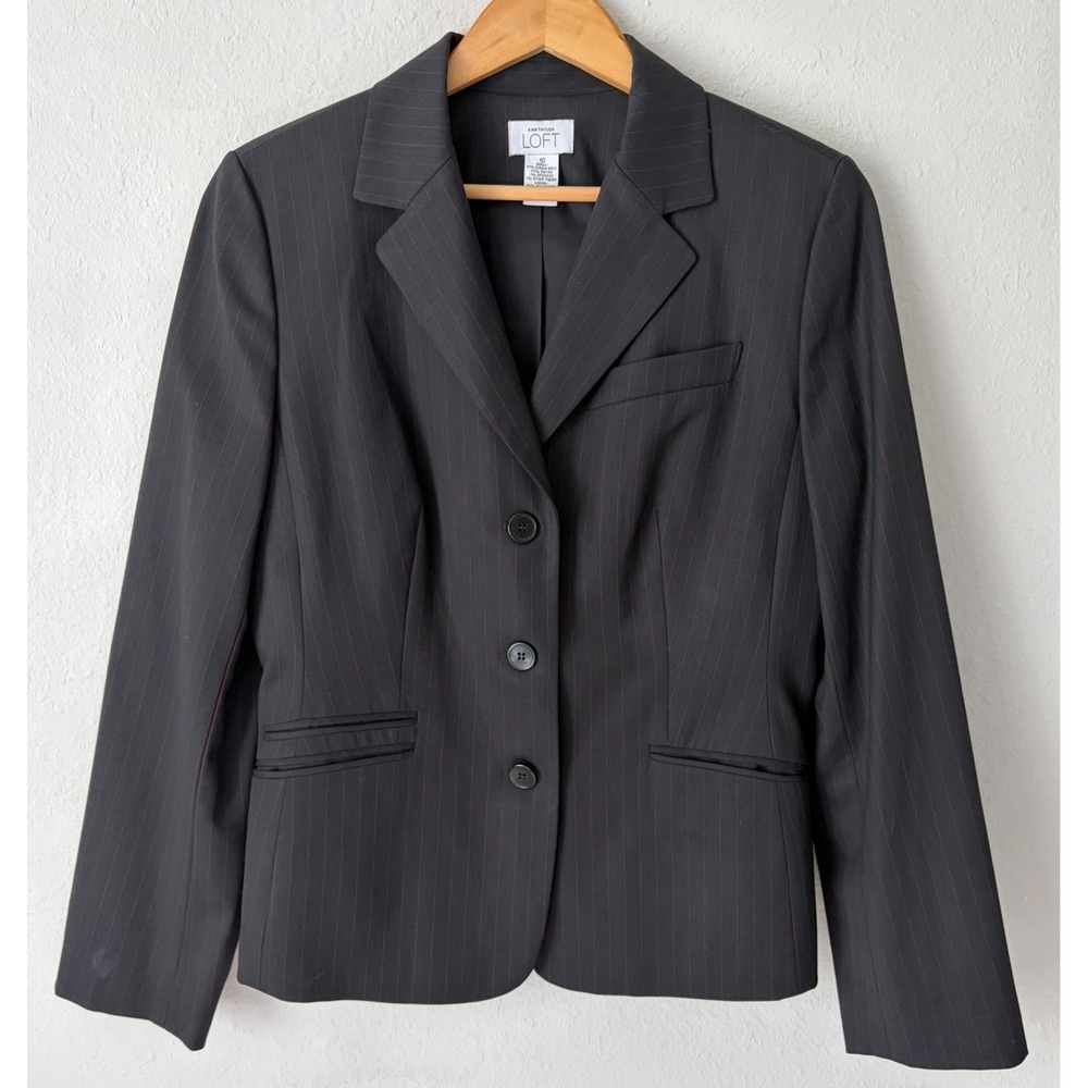 Ann Taylor Loft Womens Pinstripe Wool Blend Blazer 10 Professional Workwear